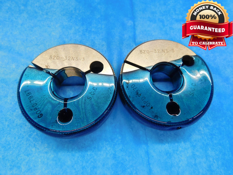 .820 32 NS 3 THREAD RING GAGES .82 .8200 GO NO GO P.D.'S = .7997 & .7970 CHECK - DW14427RD