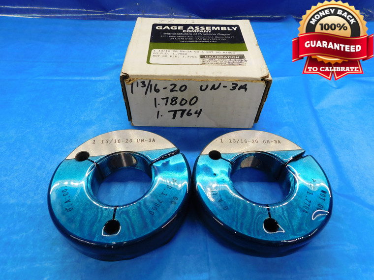 1 13/16 20 UN 3A THREAD RING GAGES 1.8125 GO NO GO P.D.'S = 1.7800 & 1.7764 - DW14484AD2
