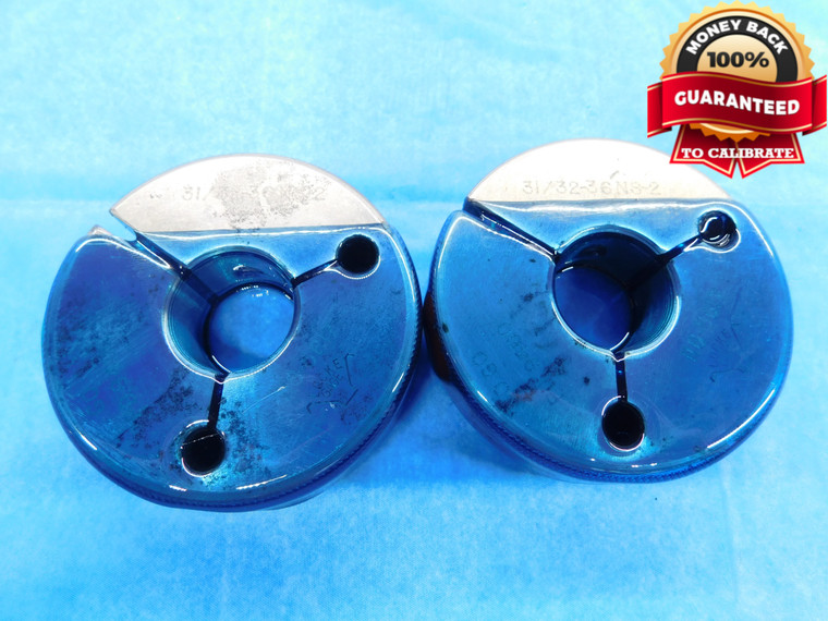 31/32 36 NS 2 THREAD RING GAGES .96875 .9687 GO NO GO P.D.'S = .9496 & .9460 - DW14662RD