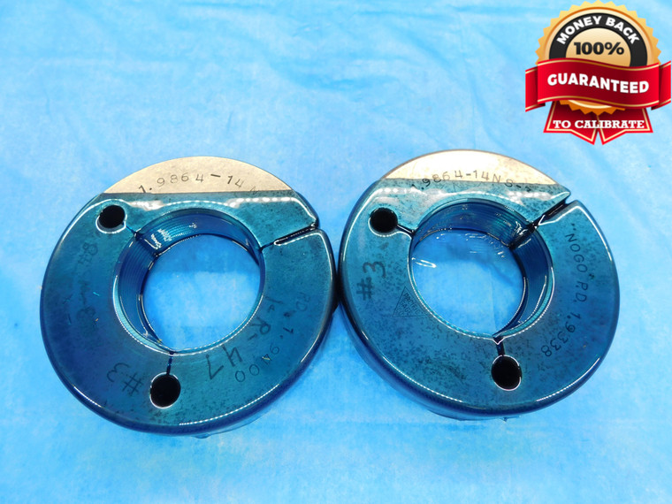 1.9864 14 NS 3 THREAD RING GAGES GO NO GO P.D.'S = 1.9400 & 1.9338 INSPECTION - DW14661RD
