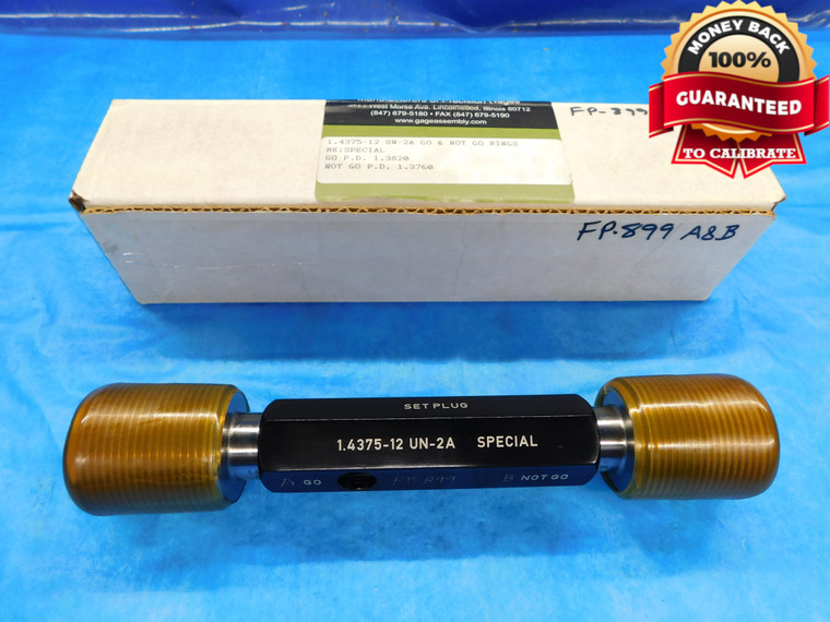 1 7/16 12 UN 2A SPECIAL SET THREAD PLUG GAGE 1.4375 GO NO GO = 1.3820 & 1.3760 - DW14737AG2