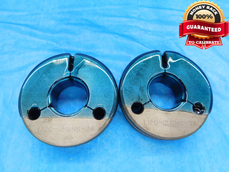 1.120 12 UNS 3A THREAD RING GAGES 1.12 1.1200 GO NO GO P.D.'S = 1.0659 & 1.0617 - DW14778AG2