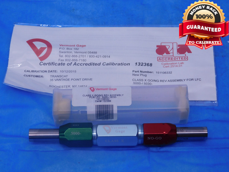 CERTIFIED CALIBRATED.500 & .503 CLASS X PIN PLUG GAGE GO NO GO ONSIZE 1/2 - MC0052LVR