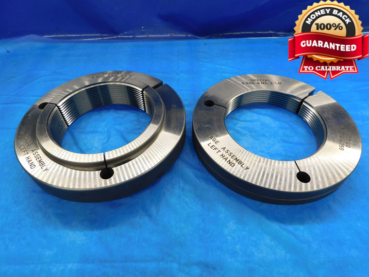 4 1/2 8 NS 2 LEFT HAND SPECIAL THREAD RING GAGES 4.5 GO NO GO = 4.4188 & 4.4050 - DW14811AG2