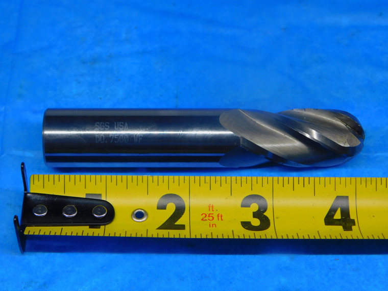 SGS 3/4 O.D. 1 1/2 LOC BALL NOSE CARBIDE END MILL 3/4 SHANK 4 FL DO.7500 WF .75 - AR5065LVR