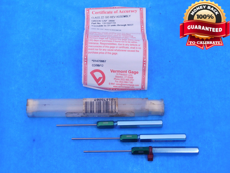 3 PCS CERTIFIED CALIBRATED.0600 CLASS ZZ PIN PLUG GAGE .0625 -.0025 1/16 - MC0297AP1