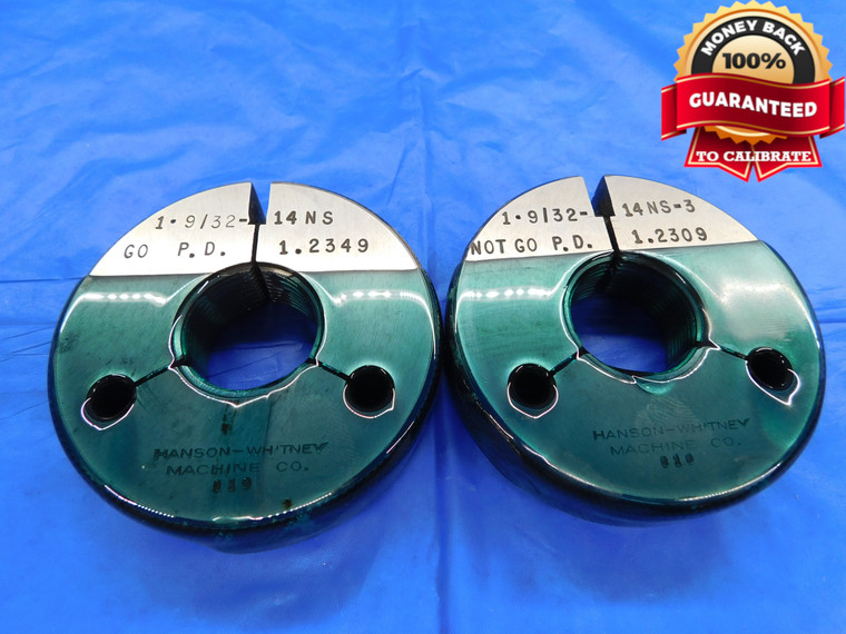 1 9/32 14 NS 3 THREAD RING GAGES 1.28125 GO NO GO P.D.'S = 1.2349 & 1.2309 CHECK - DW15205RD