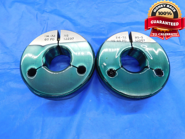 1 1/4 32 NS 3 THREAD RING GAGES 1.25 1.250 GO NO GO P.D.'S = 1.2297 & 1.2257 - DW15212RD