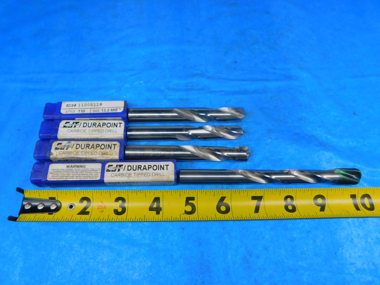 LOT OF 4 CJT DURAPOINT CARBIDE TIPPED TWIST DRILL BITS 12.0 mm, 12.5 mm, 13.0 mm - JP0561LVR