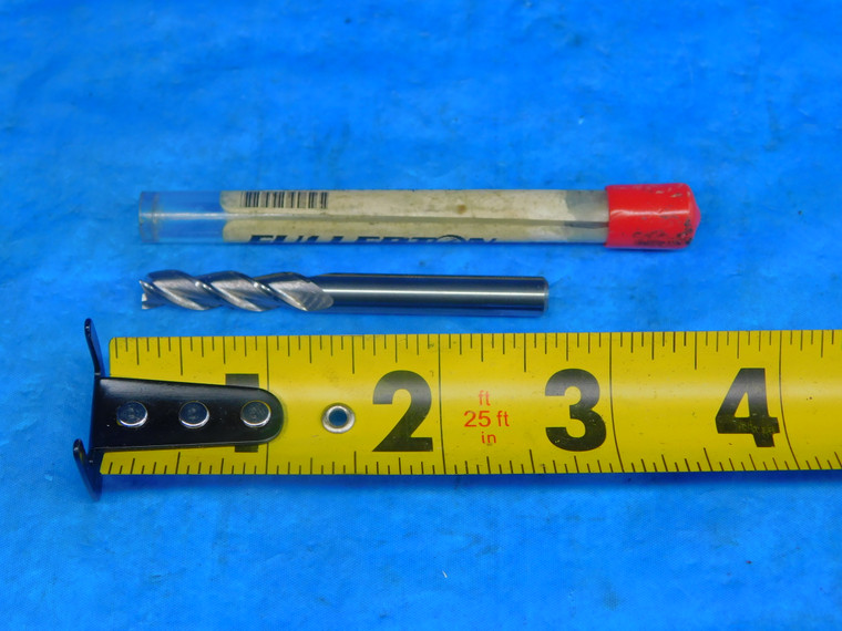NEW FULLERTON 1/4 O.D. 1" LOC N CARBIDE END MILL 1/4 SHANK 3 FLUTE 6 .25 USA - FAX-AR5768