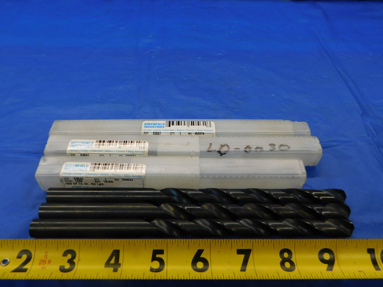 3PCS GREENFIELD 15/32 O.D. OXIDE HSS EXTRA LENGTH TWIST DRILL BIT .4687 - MB6244RDT