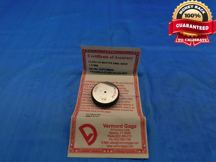 1.57 CL XX MASTER PLAIN BORE RING GAGE 1.500 +.070 OVERSIZE 1.5 mm .0618 1.570 - DW15538AZ1