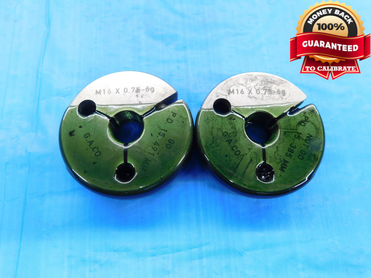 M16 X .75 6g METRIC THREAD RING GAGES 16 GO NO GO P.D.'S = 15.491 & 15.385 CHECK - DW15598RD