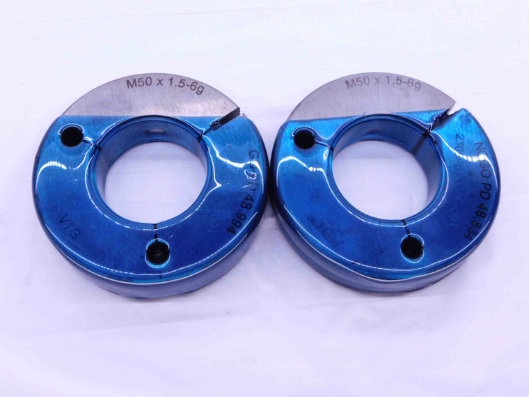 M50 X 1.5 6g VERMONT THREAD RING GAGES 50 GO NO GO P.D.'S = 48.994 & 48.834 - DW15782LVR