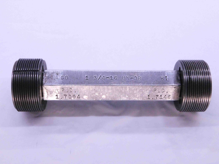1 3/4 16 UN 3B THREAD PLUG GAGE 1.75 1.750 GO NO GO P.D.'S = 1.7094 & 1.7146 - DW16087AT2