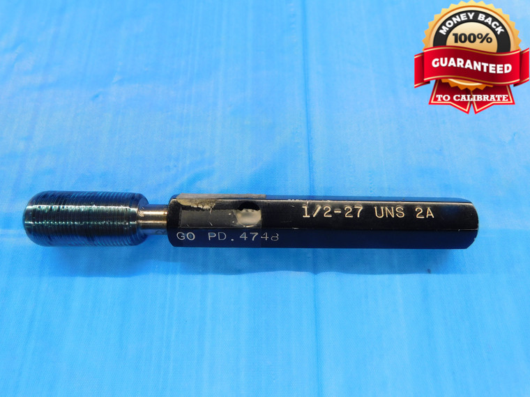 1/2 27 UNS 2A SET THREAD PLUG GAGE .5 .50 .500 .5000 GO ONLY P.D. = .4748 CHECK - DW16337AW2