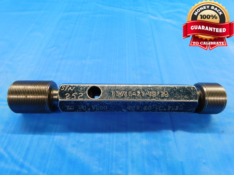 13/16 27 NS 2B THREAD PLUG GAGE .8125 GO NO GO P.D.'S = .7884 & .7934 UNS-2B - DW16333AW2