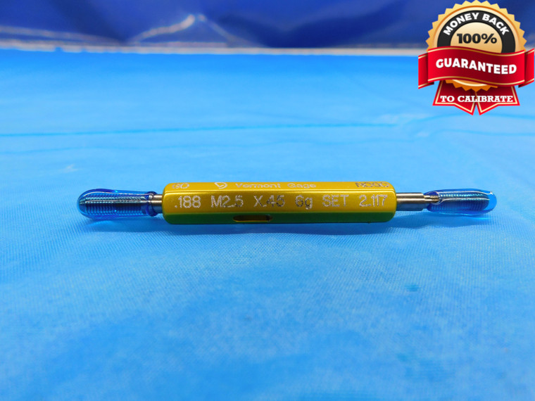 M2.5 X .45 6g VERMONT SET THREAD PLUG GAGE 2.5 0.45 GO NO GO PDS= 2.188 & 2.117 - DW16451LVR