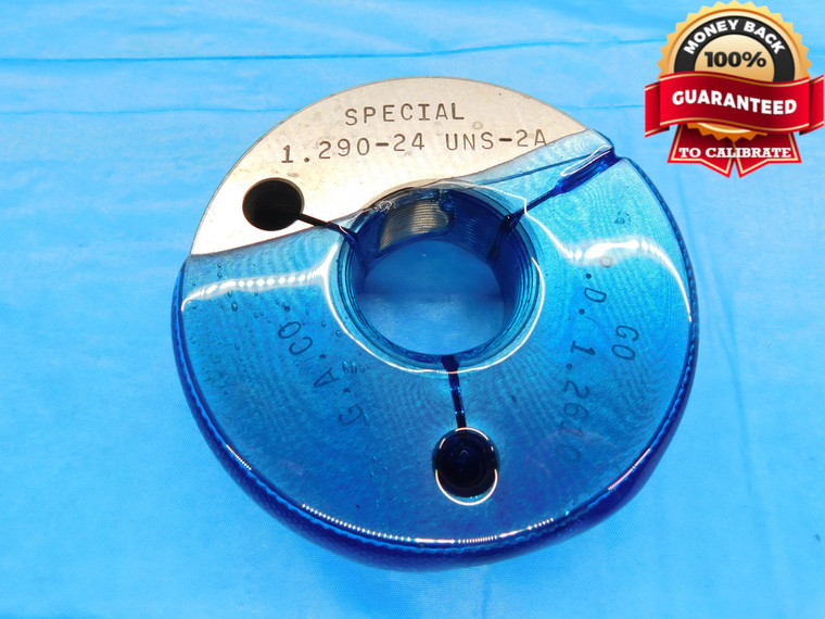 1.290 24 UNS 2A SPECIAL THREAD RING GAGE 1.29 1.2900 GO ONLY P.D. = 1.2610 CHECK - DW16490AW2