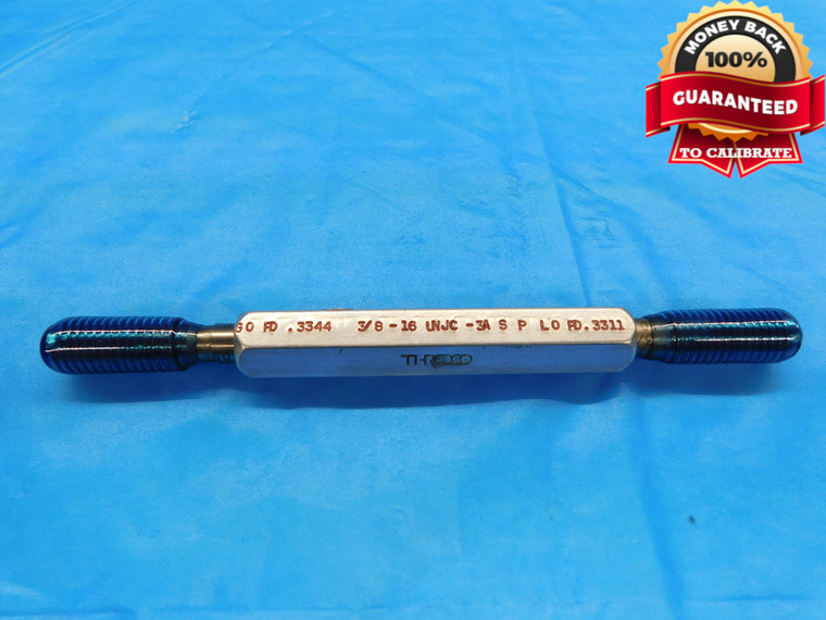 3/8 16 UNJC 3A SET THREAD PLUG GAGE .375 .3750 GO NO GO P.D.'S = .3344 & .3311 - DW16701AW2