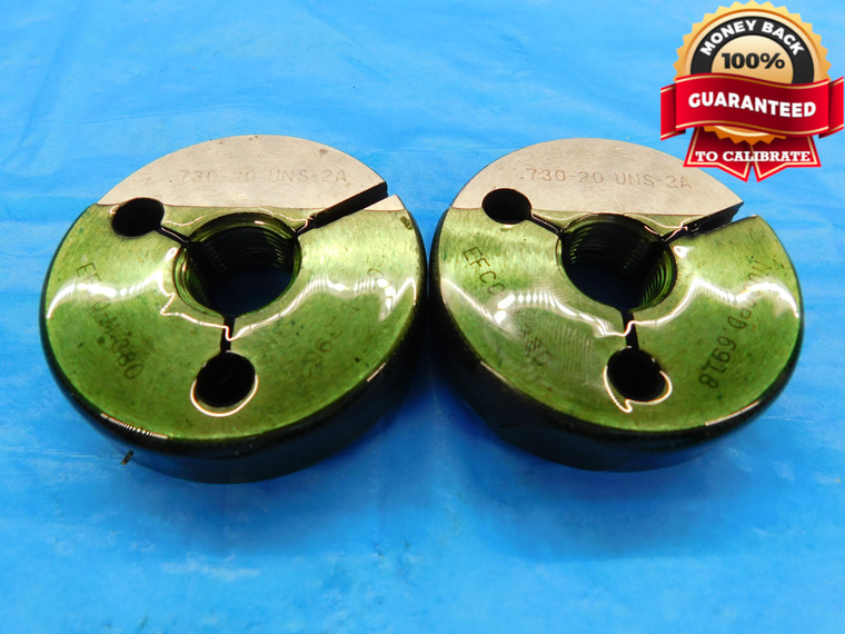 .730 20 UNS 2A THREAD RING GAGES .73 .7300 GO NO GO P.D.'S = .6962 & .6918 CHECK - DW16980AW2