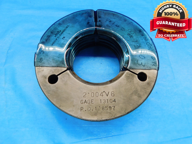 BUDGET 2" 4 V6 THREAD RING GAGE 2.0 4.0 GO ONLY PD= 1.8597 2"-4 INSPECTION CHECK - DW17158AW2