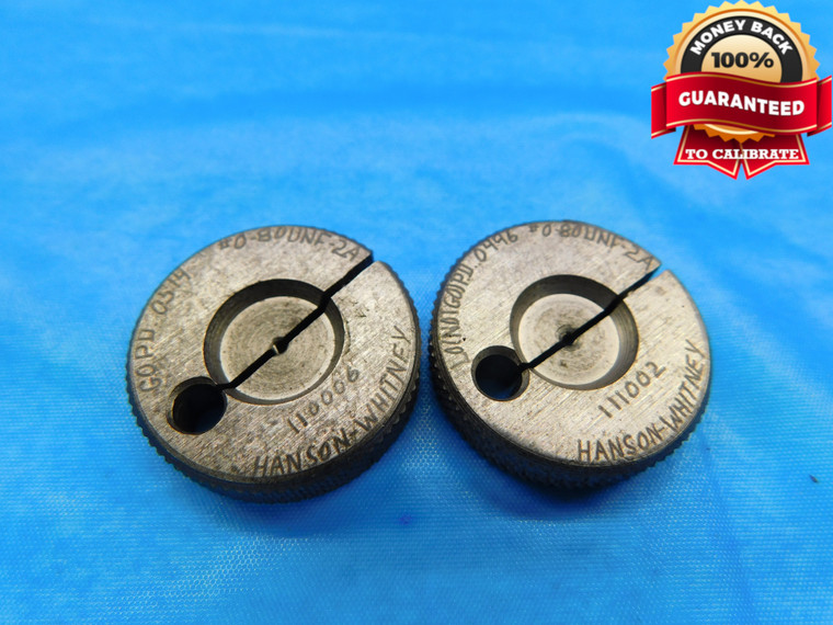 0 80 UNF 2A SPECIAL THREAD RING GAGES #0 .060 GO NO GO P.D.'S = .0514 & .0446 - DW17160AW2