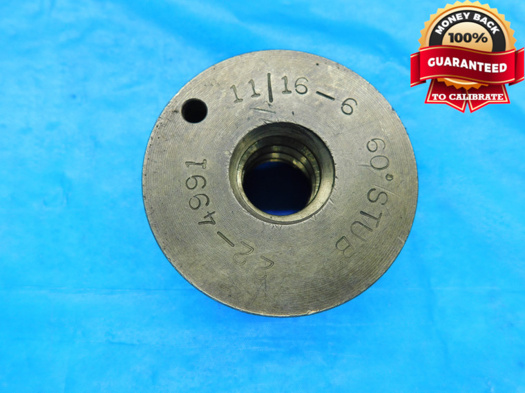 SHOP MADE 11/16 6 60 DEG STUB BRASS THREAD RING GAGE .6875 11/16"-6 INSPECTION - DW17409AW2