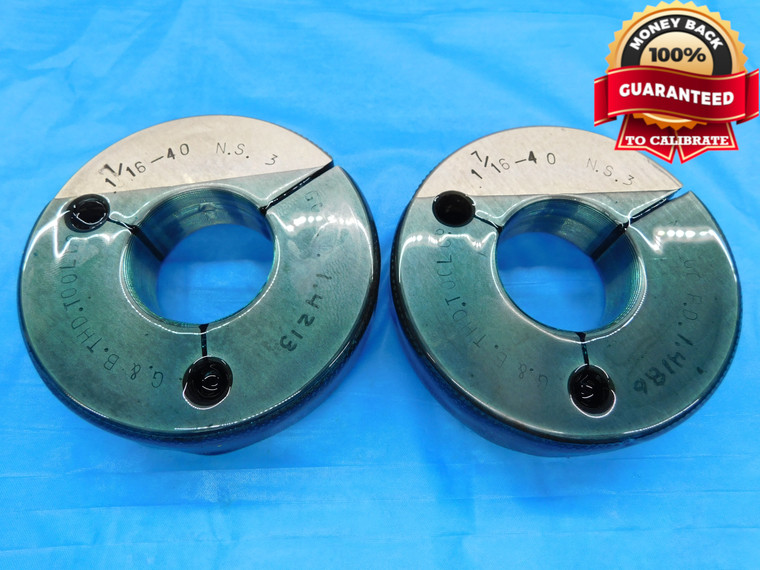 1 7/16 40 NS 3 THREAD RING GAGES 1.4375 GO NO GO P.D.'S = 1.4213 & 1.4186 CHECK - DW17633RD