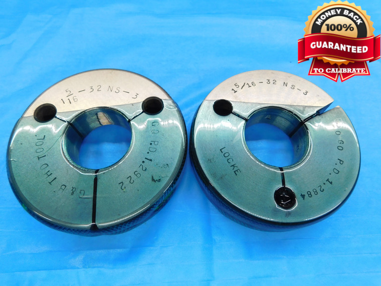 1 5/16 32 NS 3 THREAD RING GAGES 1.3125 GO NO GO P.D.'S = 1.2922 & 1.2884 CHECK - DW17634RD