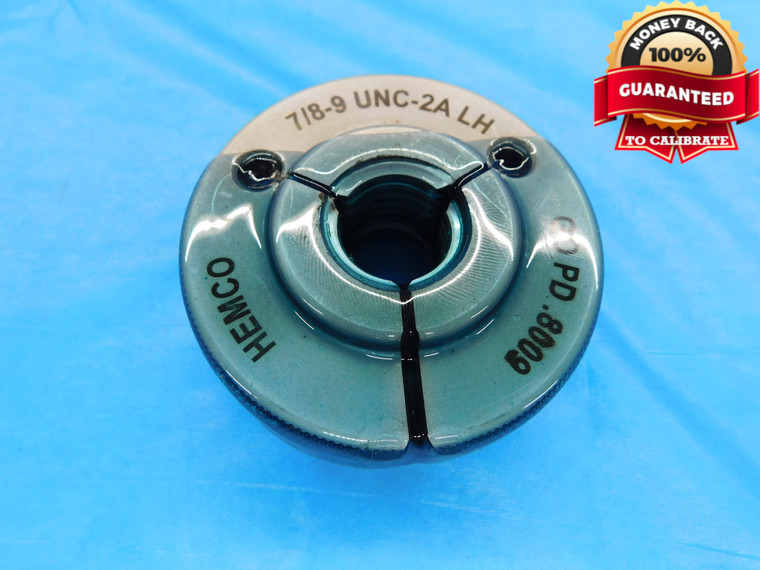 7/8 9 UNC 2A LEFT HAND THREAD RING GAGE .875 .8750 GO ONLY P.D. = .8009 L.H. - DW17656AW2