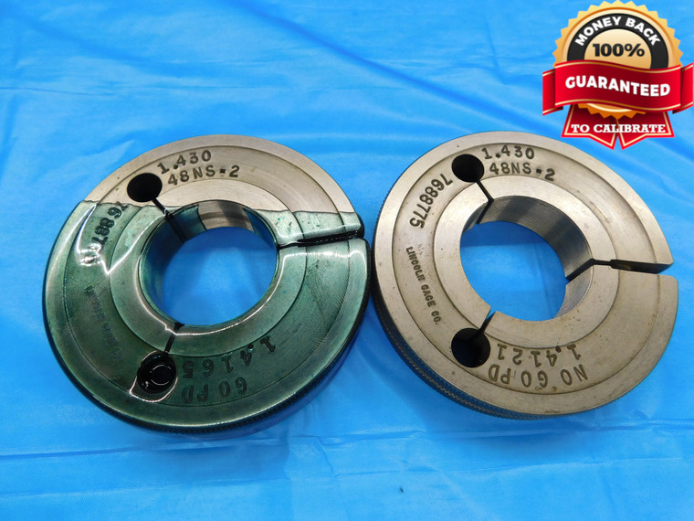 1.43 48 NS 2 THREAD RING GAGES 1.430 1.4300 GO NO GO P.D.'S = 1.4165 & 1.4121 - DW17695RD