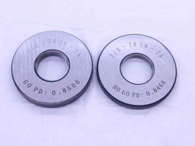 NEW 7/8 28 UN 2A SOLID THREAD RING GAGES .875 GO NO GO P.D.'S = .8506 ...