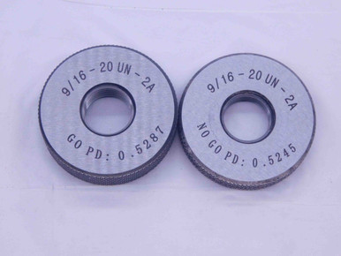 NEW 9/16 20 UN 2A SOLID THREAD RING GAGES .5625 GO NO GO P.D.'S = .5287 ...