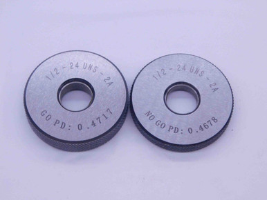 NEW 1/2 24 UNS 2A SOLID THREAD RING GAGES .5 .50 GO NO GO P.D.'S ...
