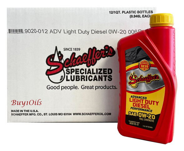 Schaeffer 9020-012 Advanced Light Duty Diesel Performance 0W-20 (12 Quarts)