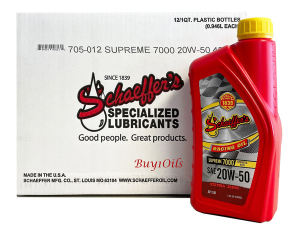 Schaeffer 0705-012 Supreme 7000 Synthetic Plus Racing Oil 20W-50 (12-Quarts)