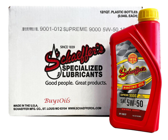Schaeffer 9001-012 Supreme 9000 Full Synthetic Racing Oil 5W-50 (12-Quarts)