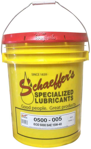 Schaeffer's Eco 5000™ SAE 15W-40 engine oil.  5 gallons