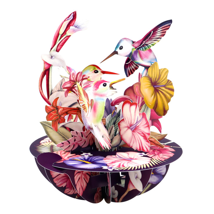 3D Pop-Up  Card - Hummingbirds Blush Spinning Pirouette Card -Luxury Greetings Card  For Her, For Birthday, For Valentine's Day, For Mother's Day