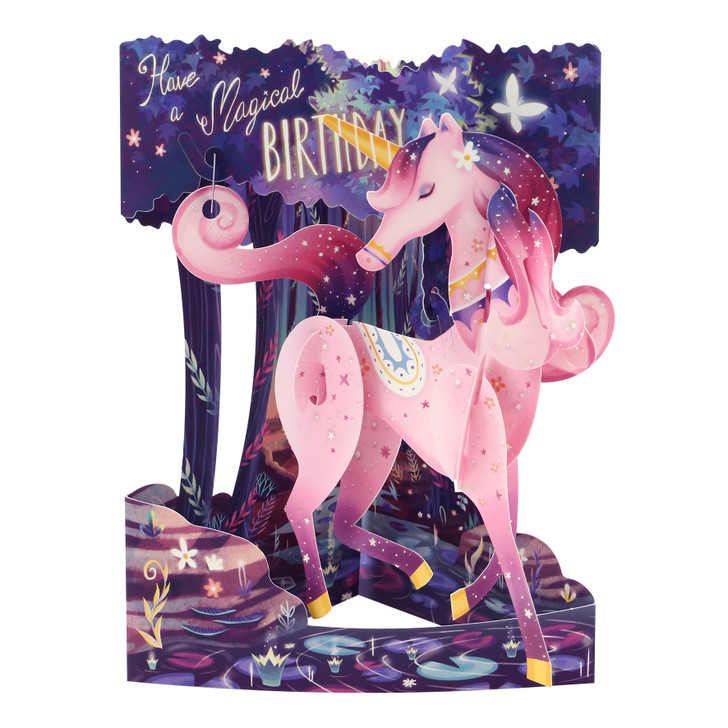 3D Pop-Up Card Magical Birthday (Unicorn) Swing Card - Luxury Birthday Card for Kids, Her, Family, Someone Special