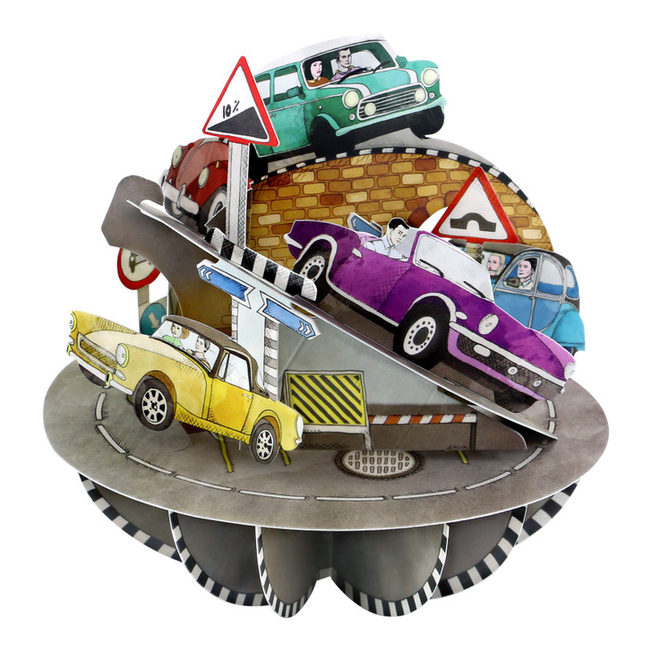 3D Pop-Up Card - Retro Cars Spinning Pirouette Card - Luxury Greetings Card For Kids, For Him, For Birthday, For Any Occasion