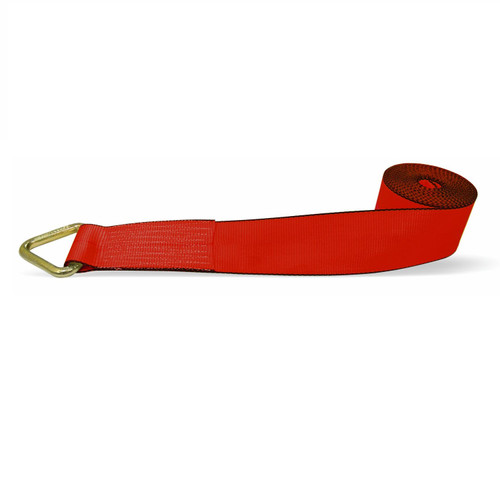 4" x 30' Winch Strap w/ V-Ring - Red