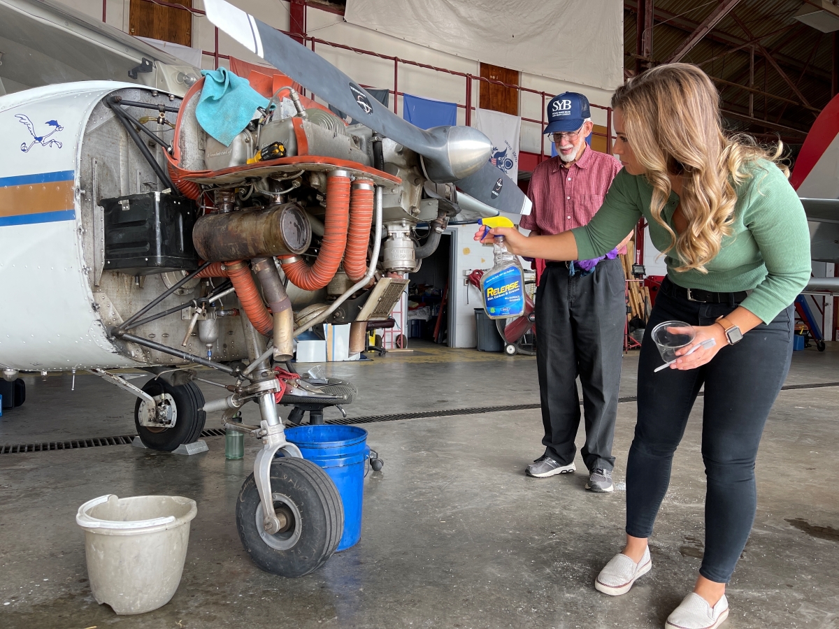 Release cleaner being used on an aircraft