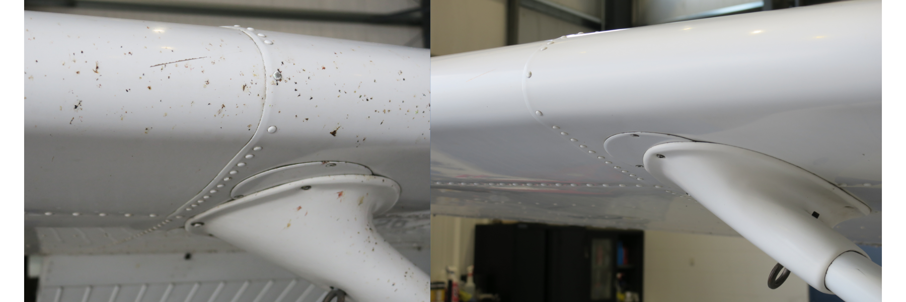Bug splatter, dirt, and grime on an aircraft surface