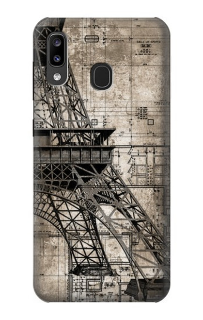 S3416 Eiffel Tower Blueprint Funda Carcasa Case para Samsung Galaxy A20, Galaxy A30