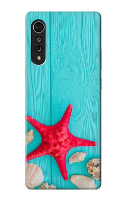 S3428 Aqua Wood Starfish Shell Funda Carcasa Case para LG Velvet