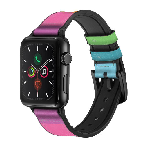 CA0284 Rainbow Pattern Leather & Silicone Smart Watch Band Strap For Apple Watch iWatch