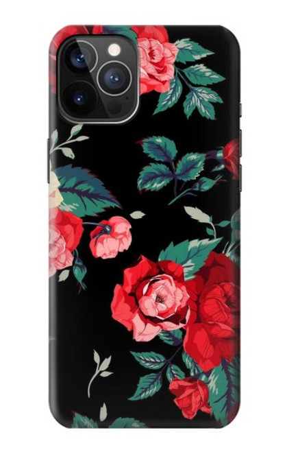 S3112 Rose Floral Pattern Black Funda Carcasa Case para iPhone 12, iPhone 12 Pro