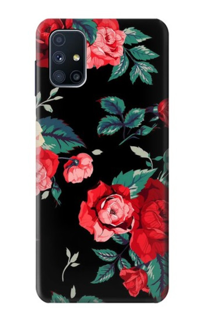 S3112 Rose Floral Pattern Black Funda Carcasa Case para Samsung Galaxy M51